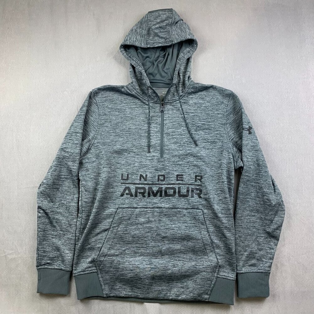 Under Armour Mens Sweater Medium Gray 1/4 Zip Hoodie Long Sleeve ColdGear Fleece